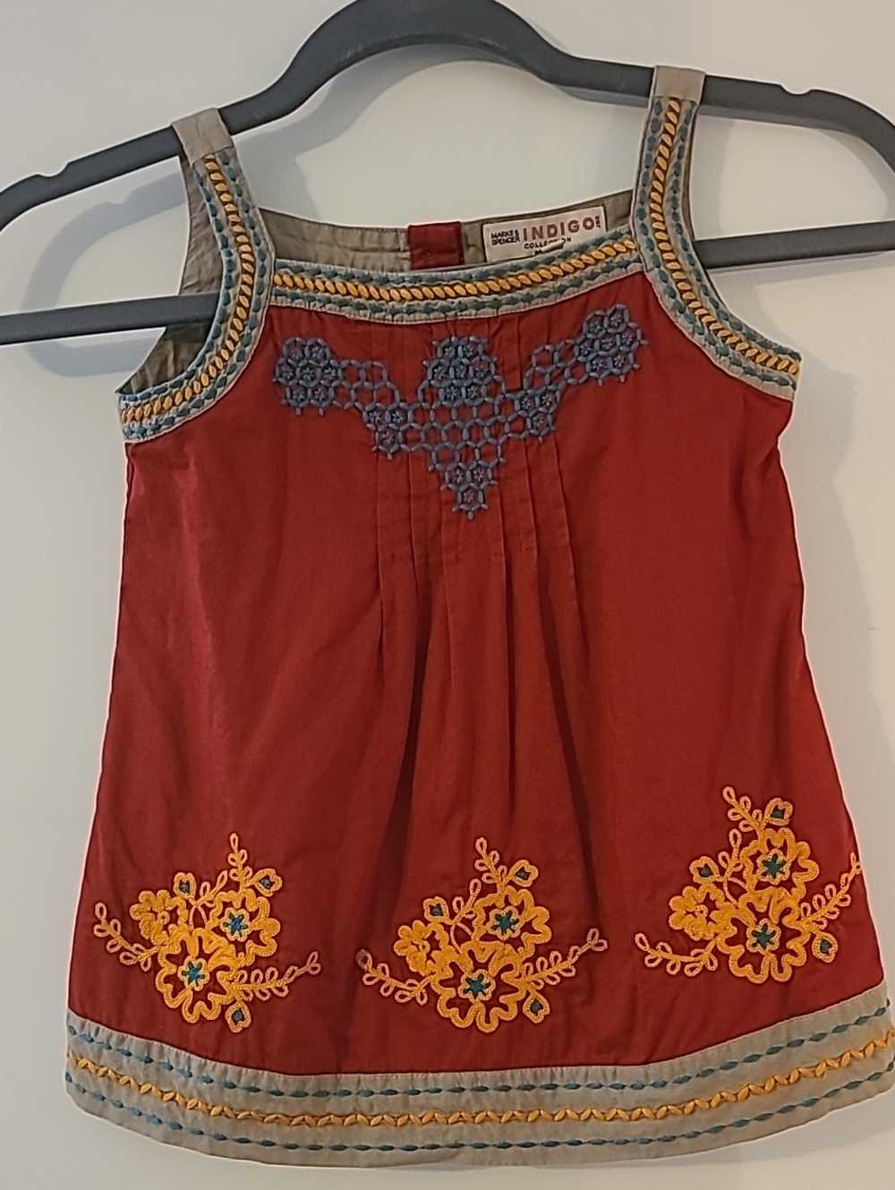 M.S Indigo Girls' Boho Rust Flower Embroidered Sleeveless Summer Top Dress